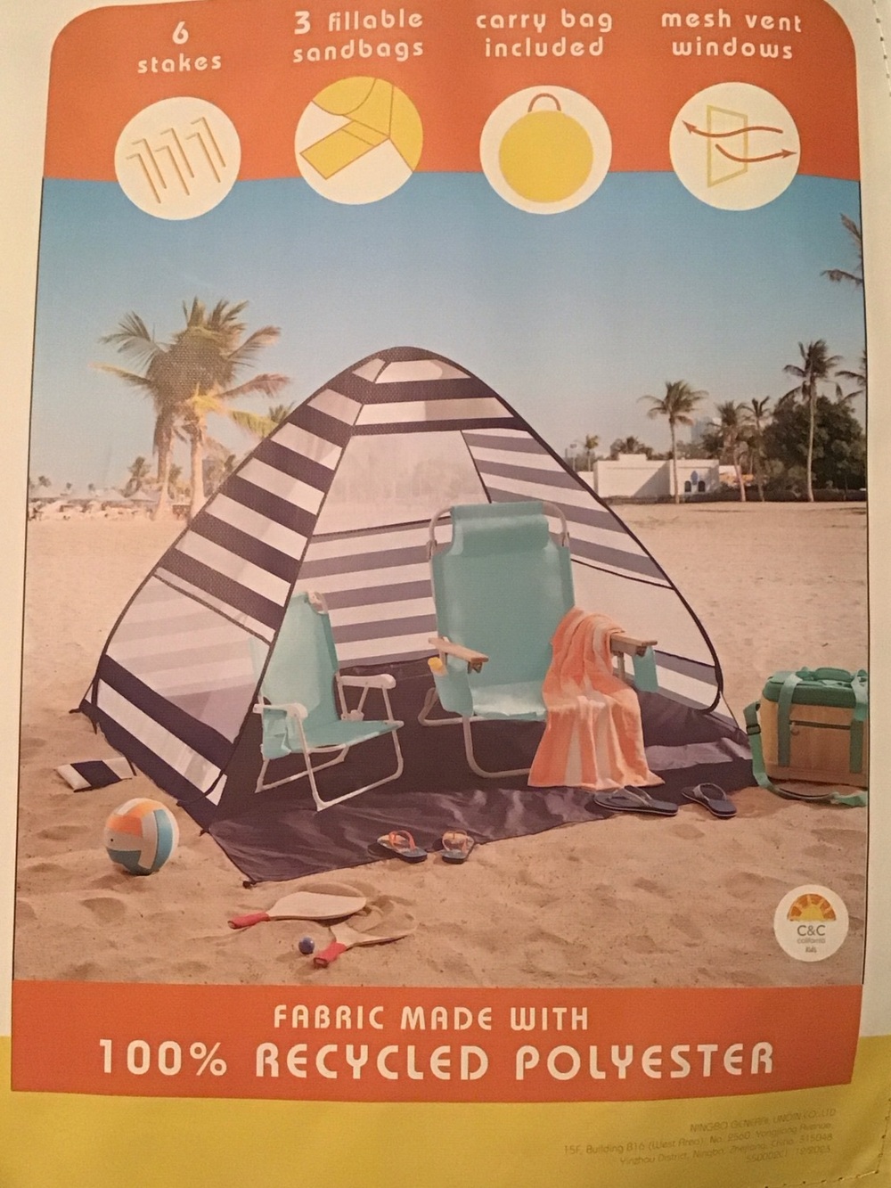 C&C California Navy and White Striped Pop Up Tent